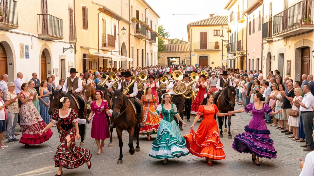 Imatge genèrica d'una rua de flamenc amb dansaires, cavalls i xaranga a La Ràpita.