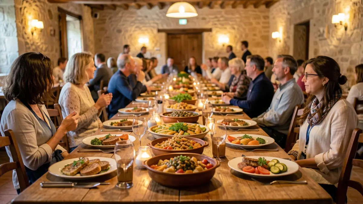 Imatge d'un dinar de germanor en un casal comunitari.