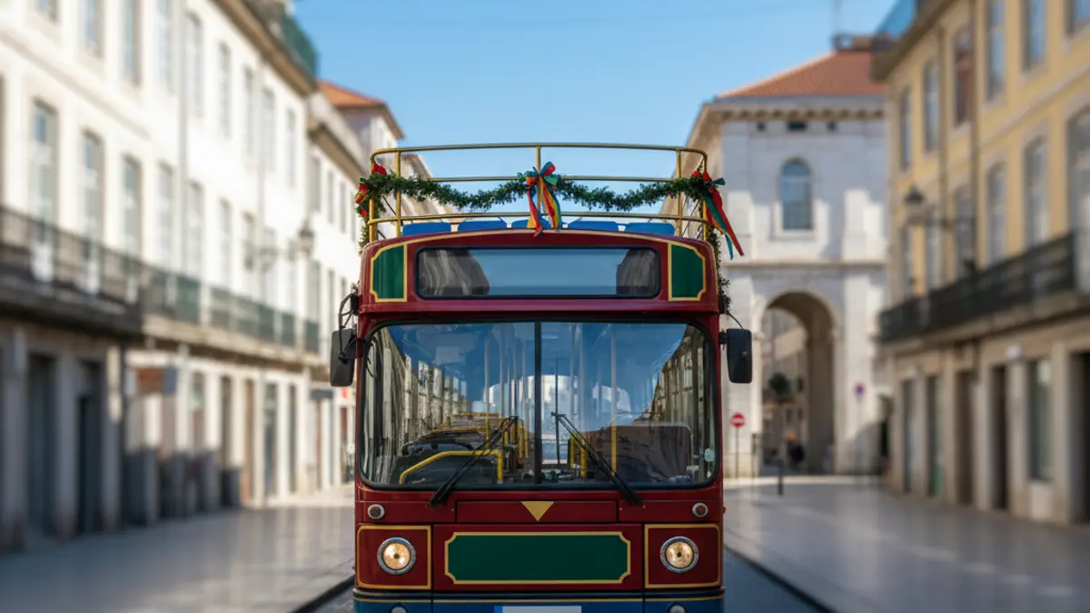 Empty open-top bus ready for the celebration parade in Barcelona.