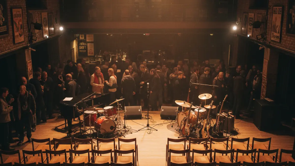 Generic image of a concert hall with ambient lighting.