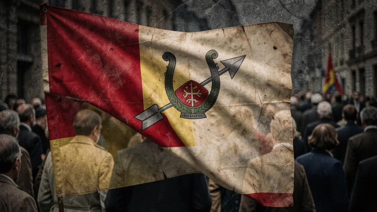 Imagen genérica de la bandera de la Falange Española.
