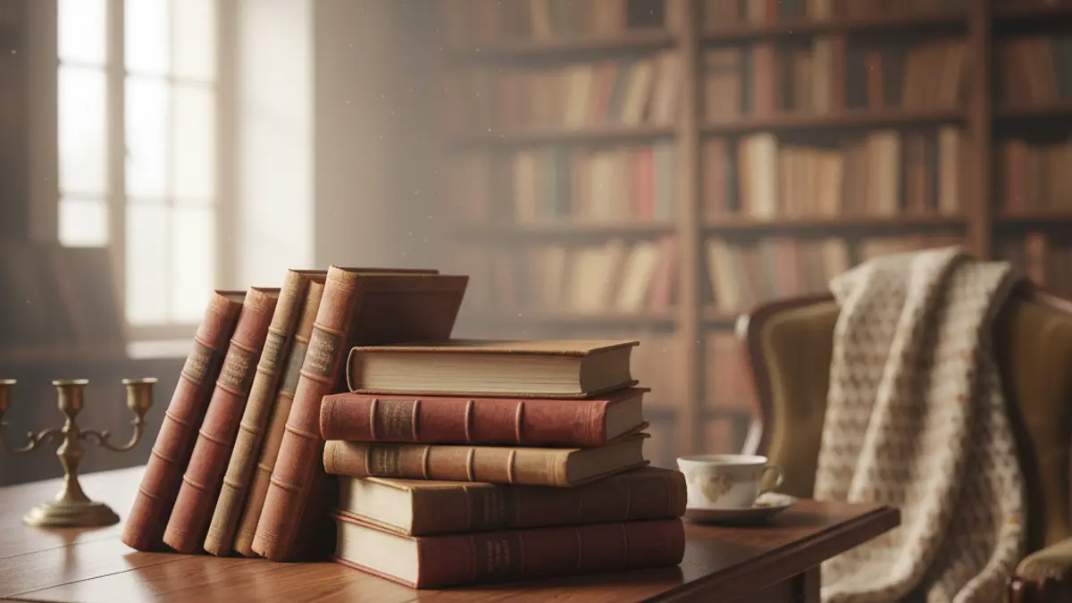 Generic image of a stack of books in a library.