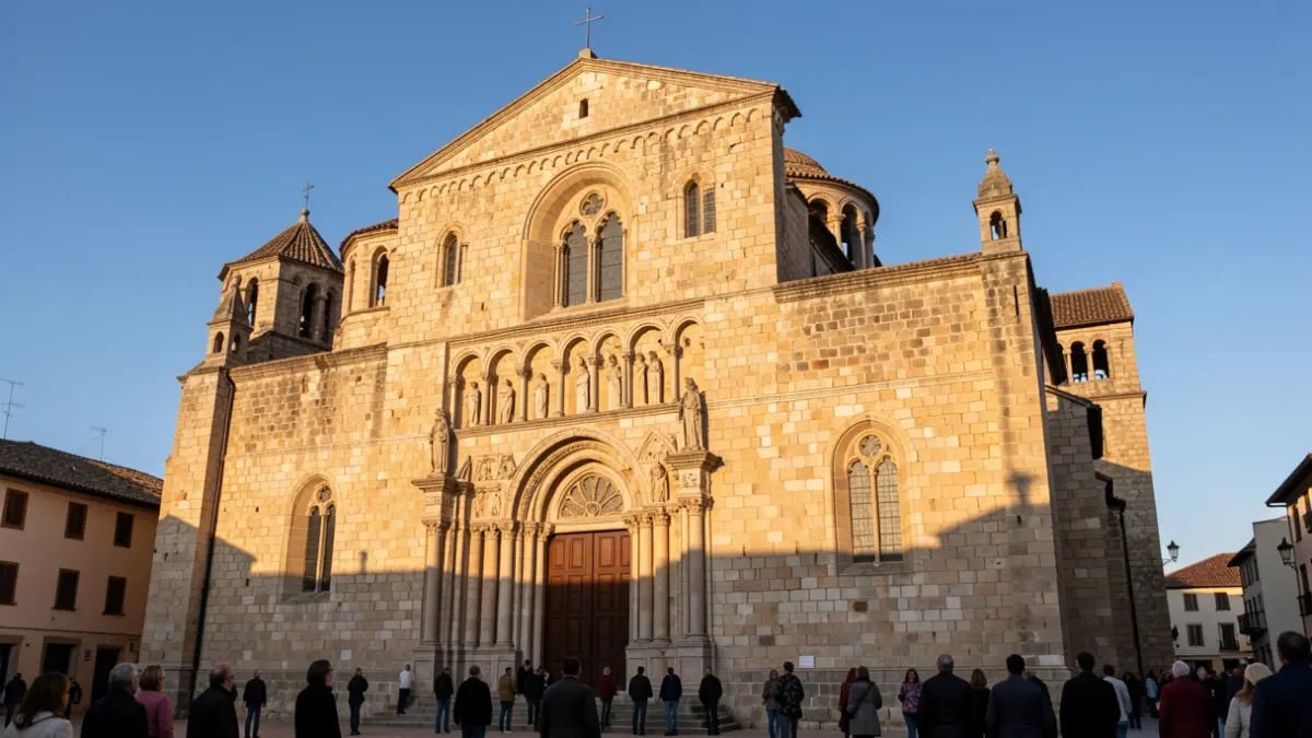 Façana de la Catedral de Santa Maria d'Urgell amb elements visigots.
