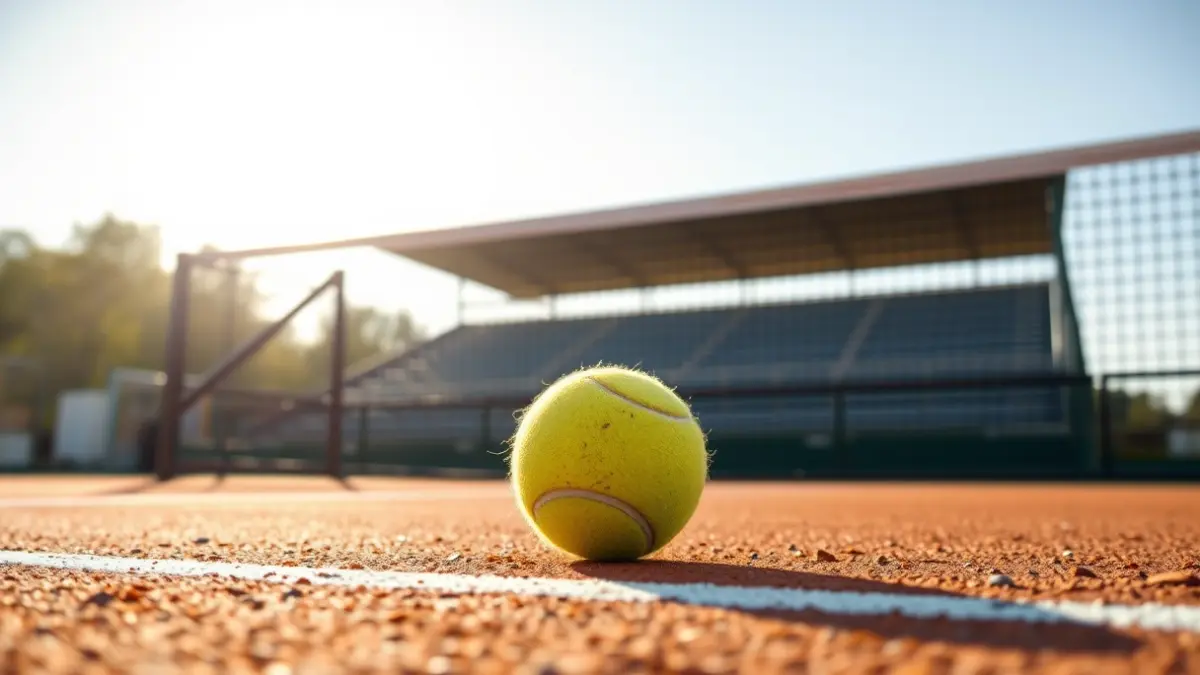 Imatge genèrica d'una pilota de tennis en una pista de terra batuda.