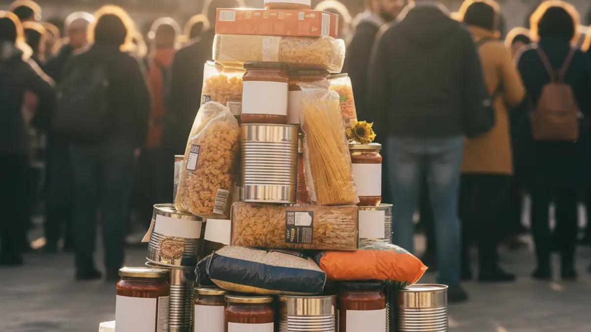 Generic image of non-perishable food items collected in a solidarity campaign.
