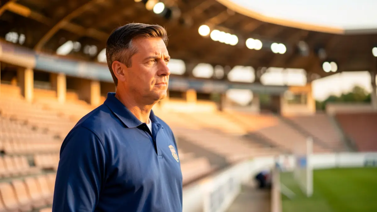 Imagen genérica de un entrenador de fútbol en la banda de un estadio.
