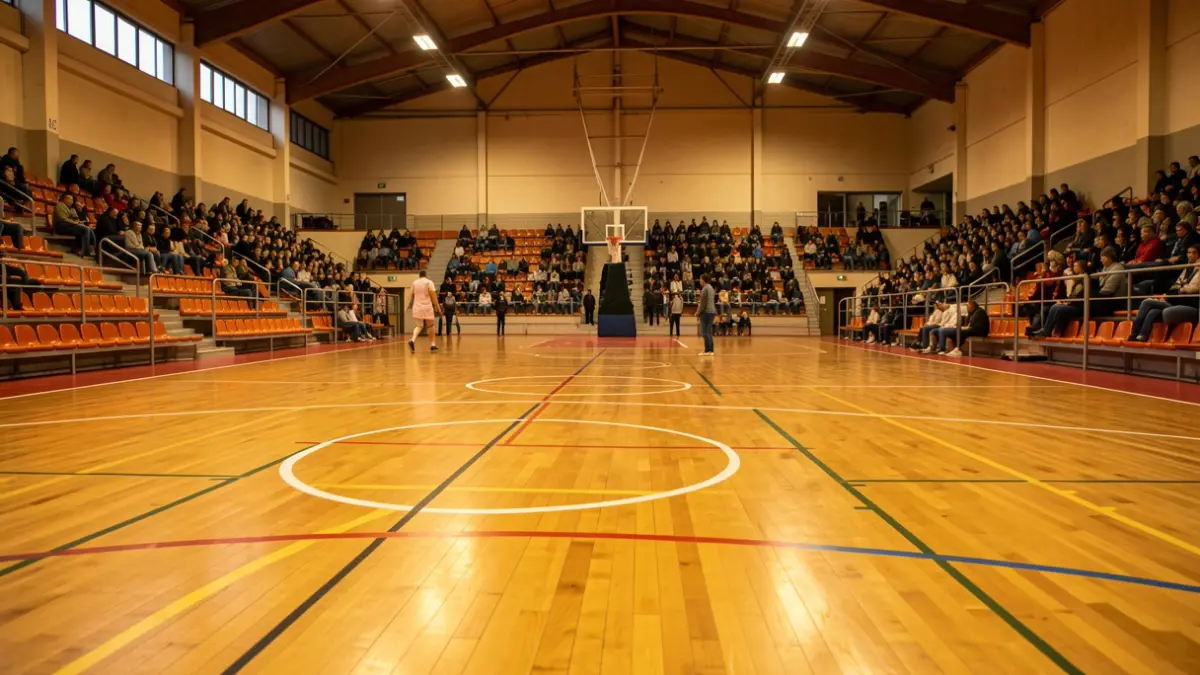 Generic image of an indoor basketball court.