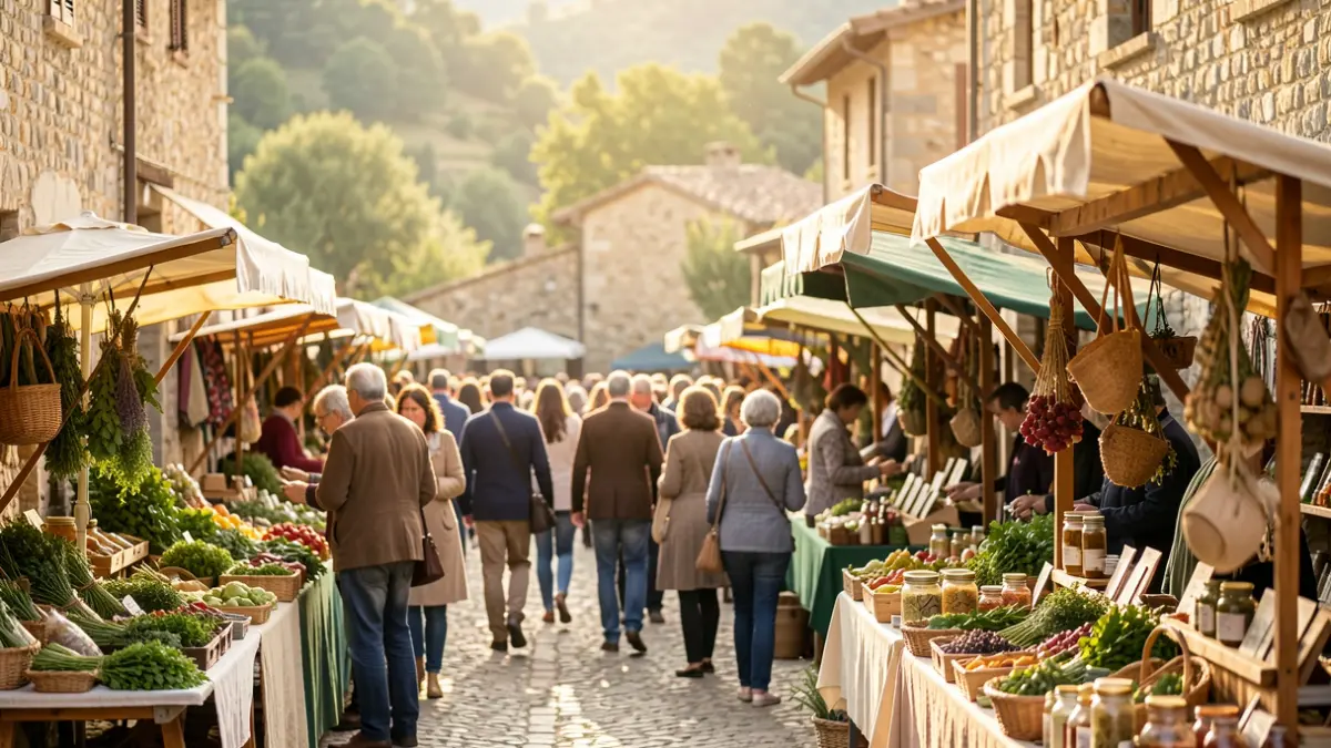 Imatge genèrica d'una fira d'herbes remeieres i productes naturals en un entorn rural català.