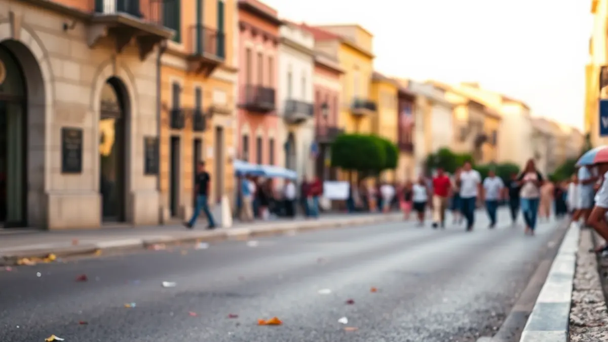 Imagen de una calle de Girona con algunos residuos, antes de un evento importante.