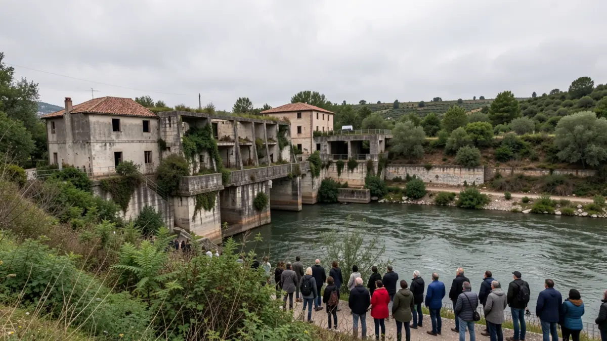 Imatge genèrica d'una presa abandonada i edificis auxiliars.