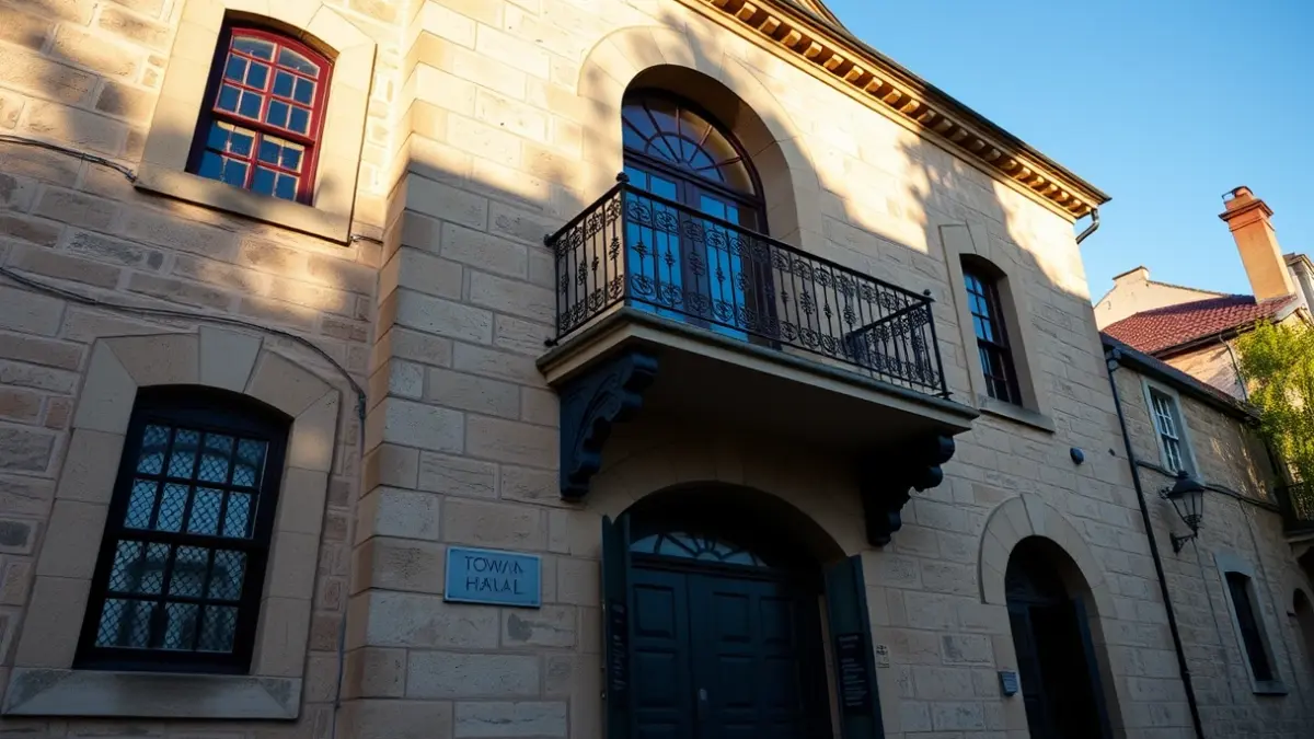 Façana de l'Ajuntament de Palafrugell sota la llum del sol.