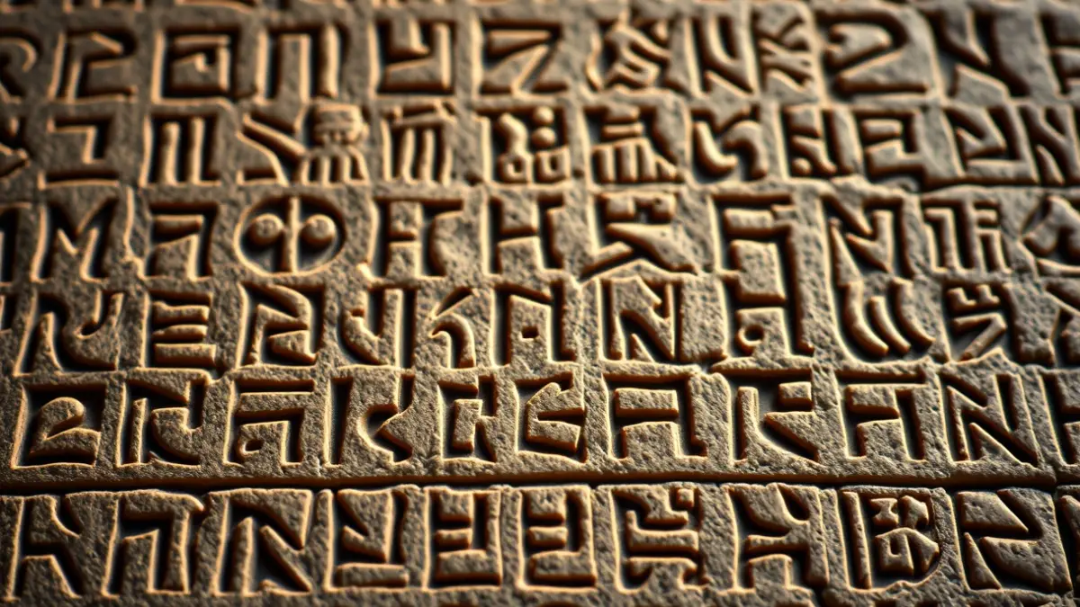 Imagen genérica de un alfabeto antiguo grabado en una tablilla de piedra.