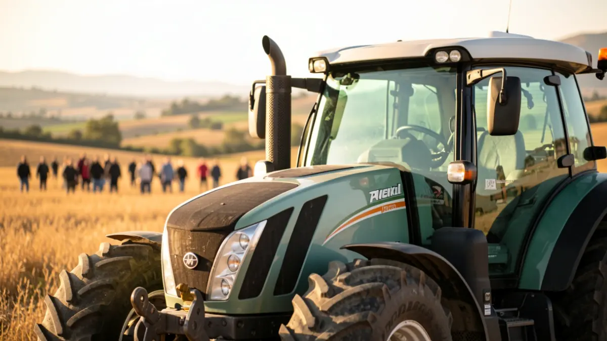 Imatge genèrica d'un tractor en un camp de conreu sota la llum del sol.