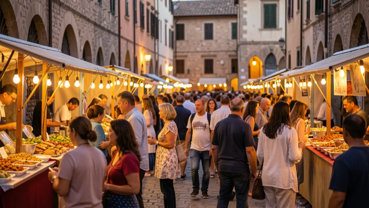 Imagen genérica de un festival gastronómico al aire libre con gente y puestos de comida.