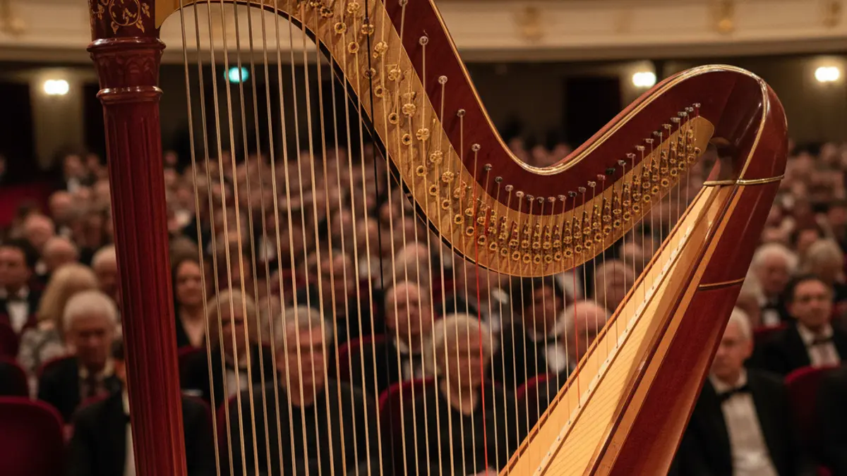 Imatge genèrica d'una arpa en un escenari de concert.