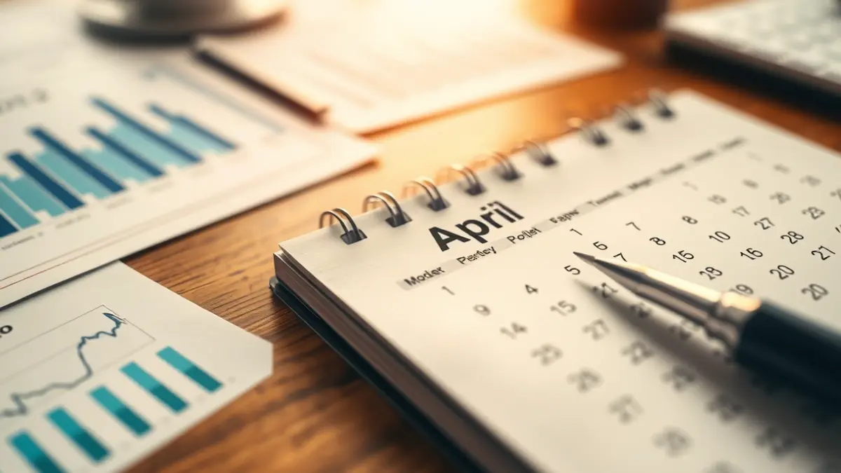 Generic image of a calendar with April marked, with blurred financial documents in the background.