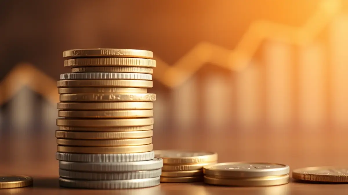 Generic image of coins and an upward trending graph, symbolizing economic improvement.