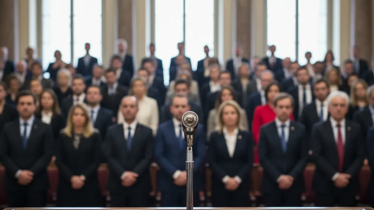 Imatge genèrica d'un micròfon en un podi, simbolitzant un anunci legal o polític.