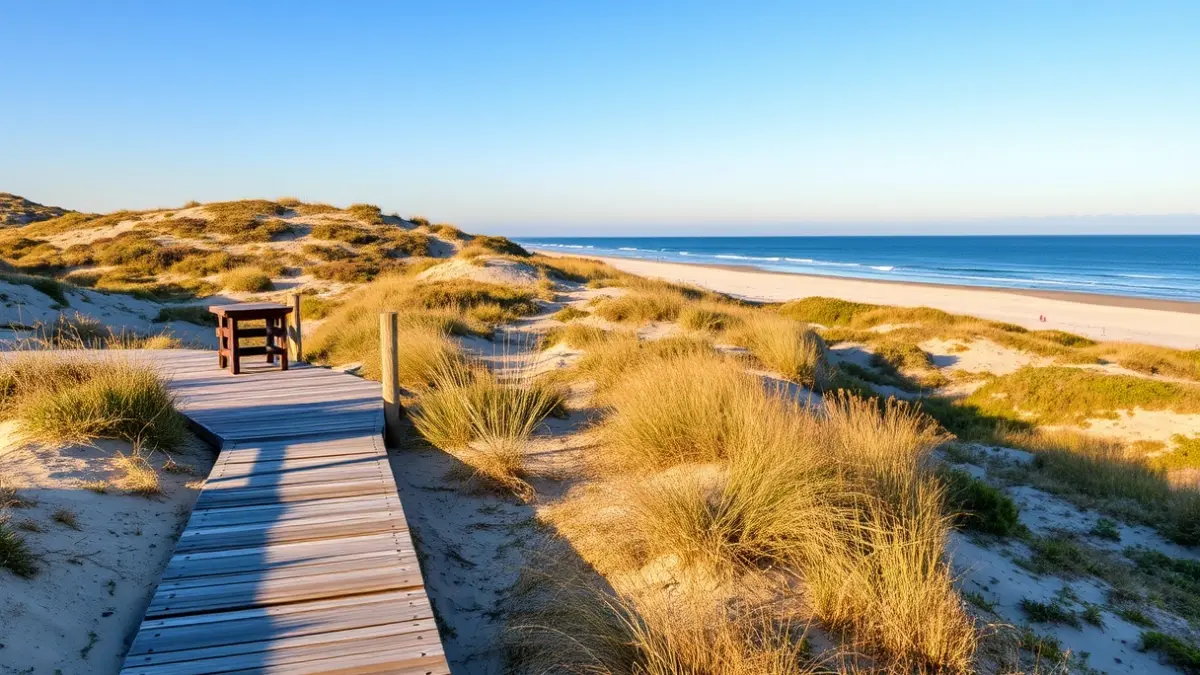 Imatge genèrica d'una platja amb dunes i una passarel·la de fusta.