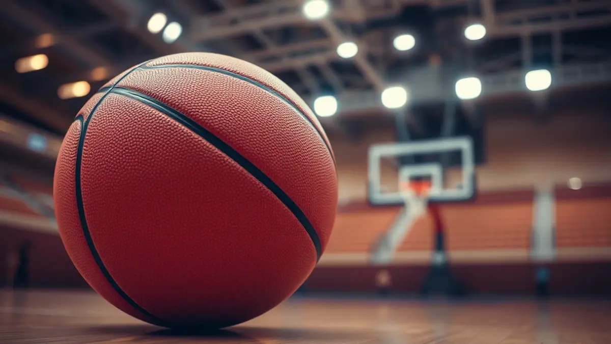 Generic image of a basketball on a court.