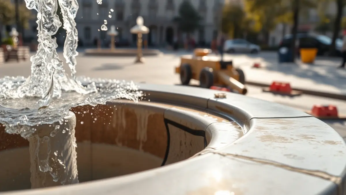 Waterproofing work on an ornamental fountain.
