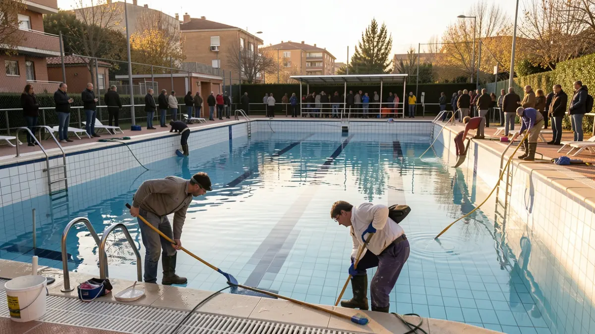 Generic image of municipal swimming pools being prepared for the summer season.