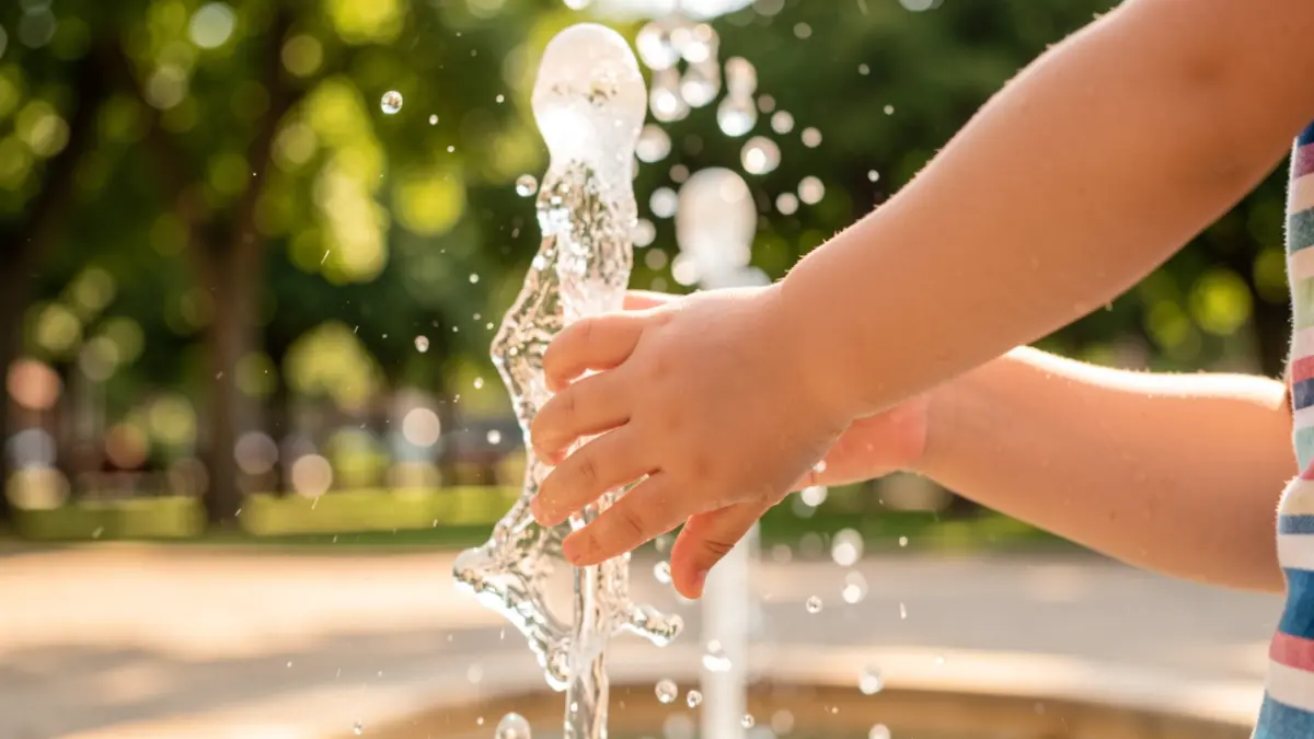 Imatge genèrica d'una zona de jocs d'aigua infantil en un parc públic.