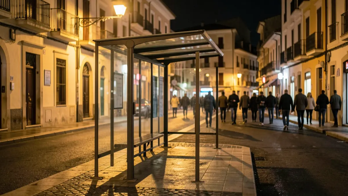 Imatge genèrica d'una parada d'autobús urbana a la nit.