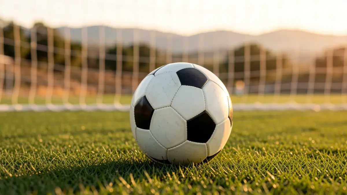 Imagen genérica de un balón de fútbol sobre césped con una portería desenfocada al fondo.