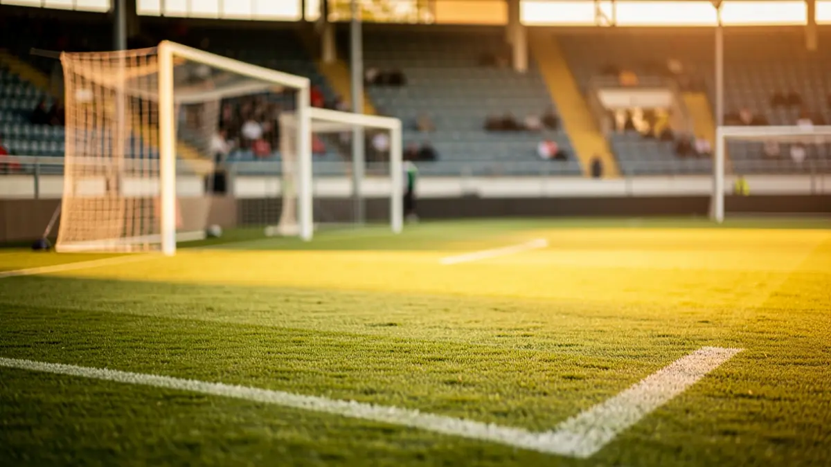 Imatge genèrica d'un camp de futbol amb llum de tarda.
