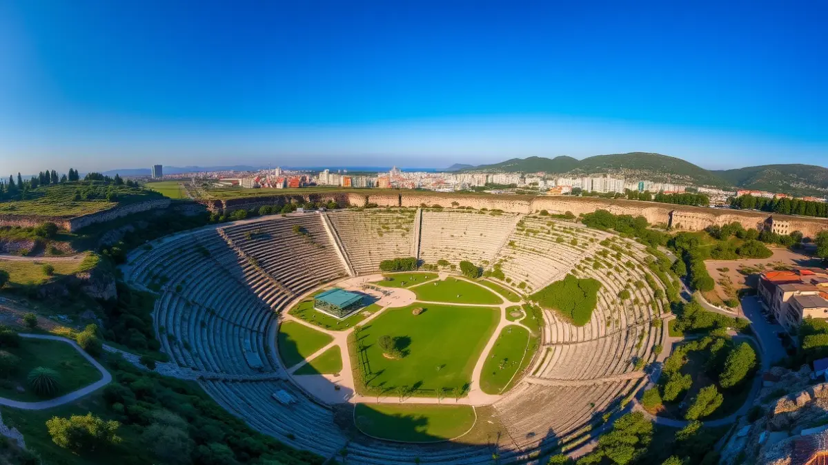 Aerial view of the Ca n'Aymerich quarry in Castelldefels, being transformed into a park.
