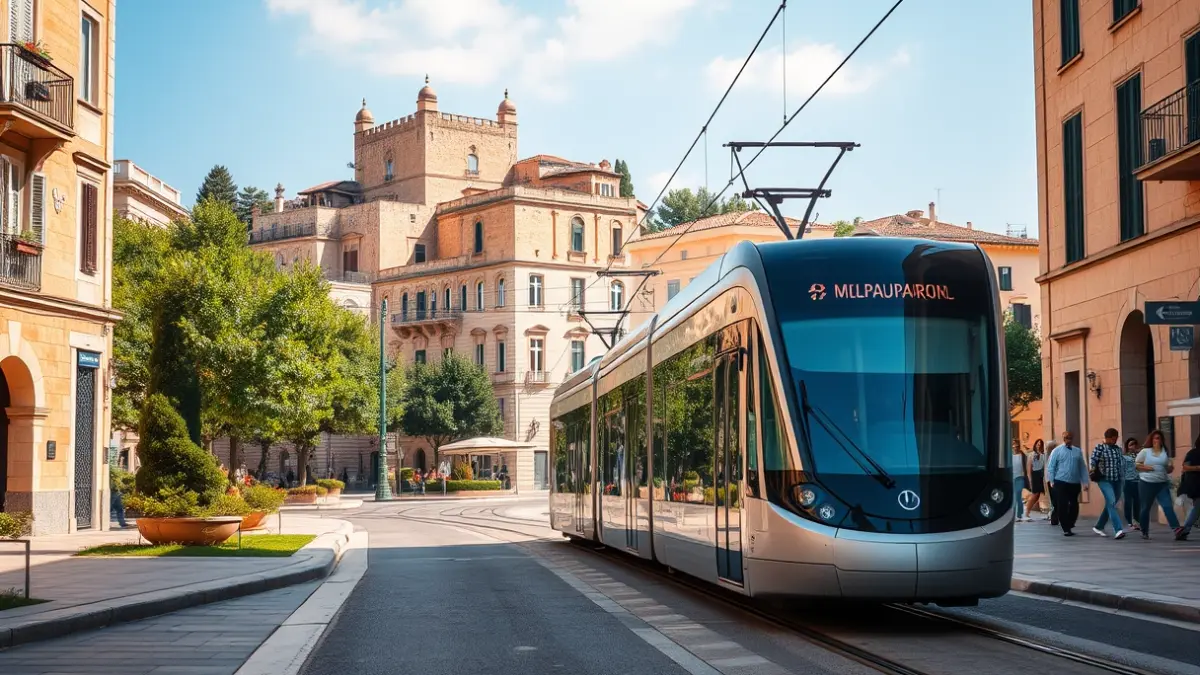 Imatge genèrica d'un tramvia modern en un entorn urbà mediterrani.