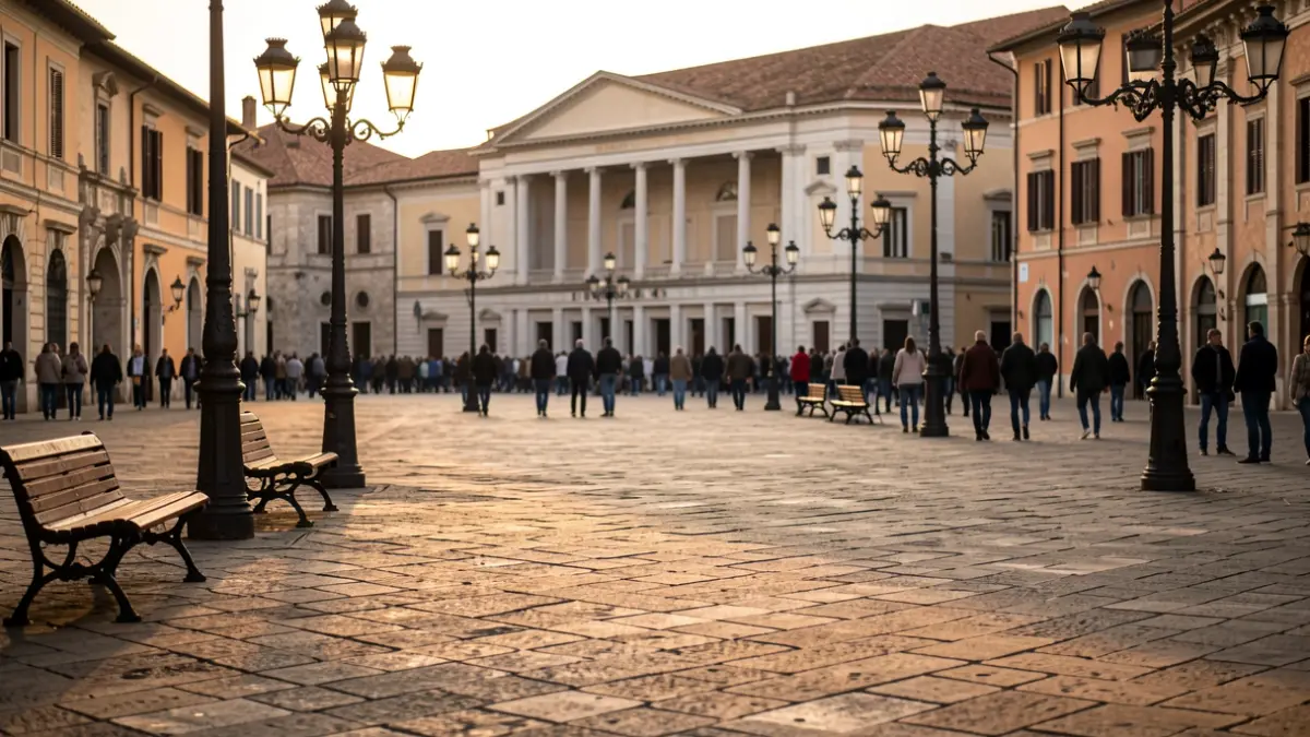 Imagen genérica de una plaza urbana mediterránea con edificios culturales al fondo.