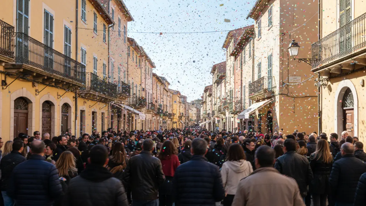 Imagen genérica de una fiesta mayor con confeti y gente celebrando.