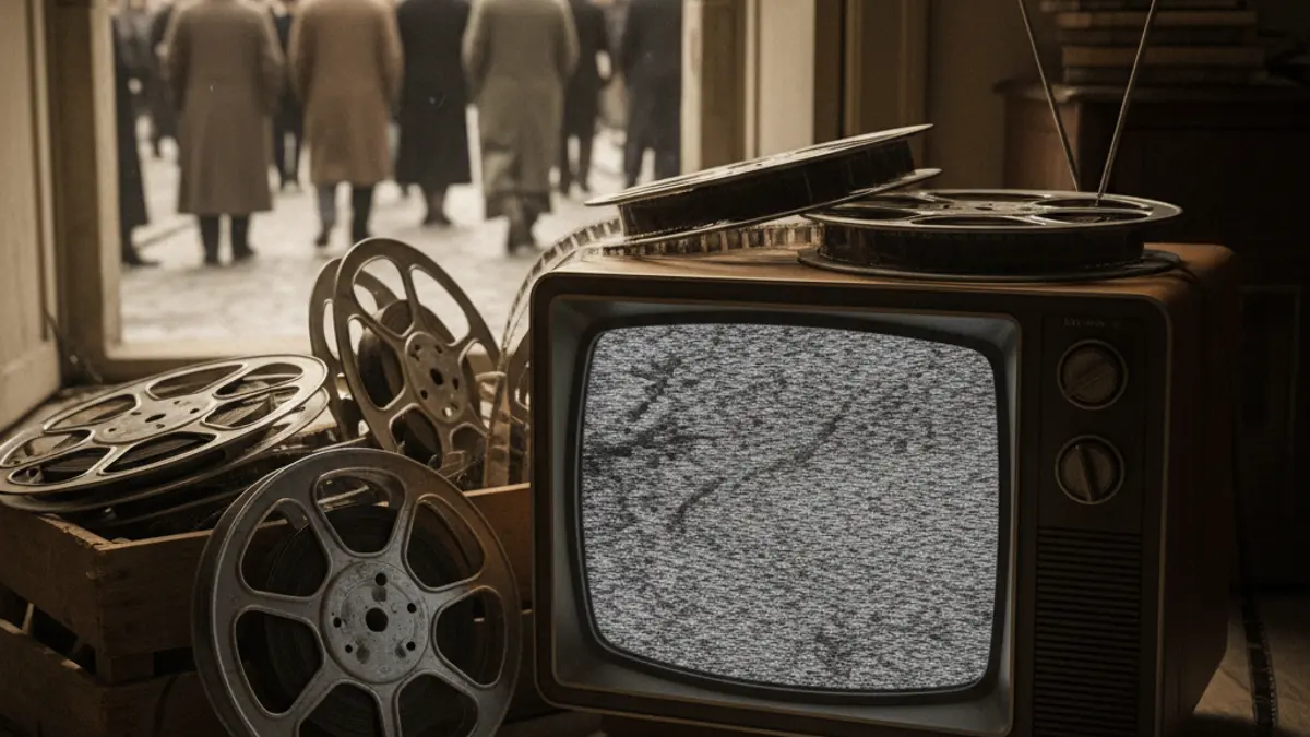 Imatge que evoca la història de la televisió local amb un televisor antic i material audiovisual.