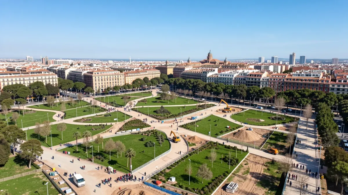 Imatge aèria del Parc Central de Vallcarca en construcció a Barcelona.