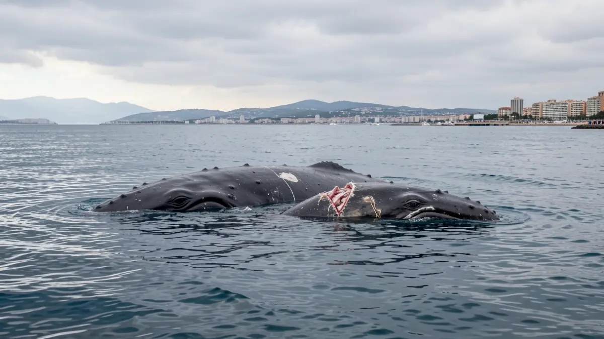 Generic image of two dead cetaceans at sea near the coast.