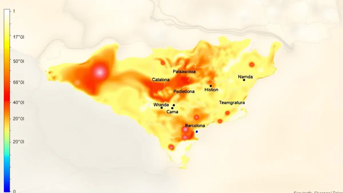 Mapa meteorológico con anomalías de temperatura sobre Cataluña