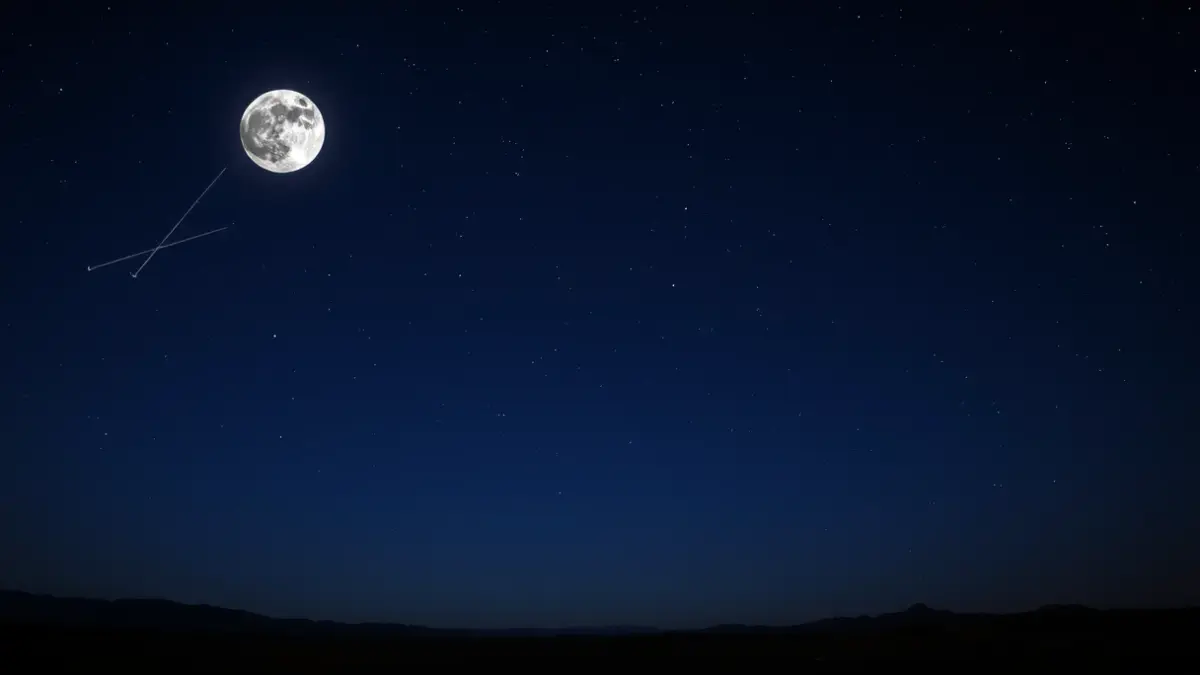 Imagen genérica de un cielo nocturno con una luna llena y estrellas fugaces.