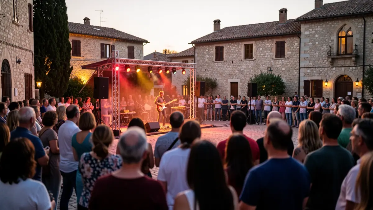 Imatge genèrica d'un concert a l'aire lliure en una plaça històrica al capvespre.