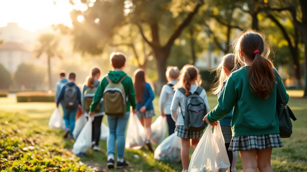 Students from Reus participating in an environmental cleanup day