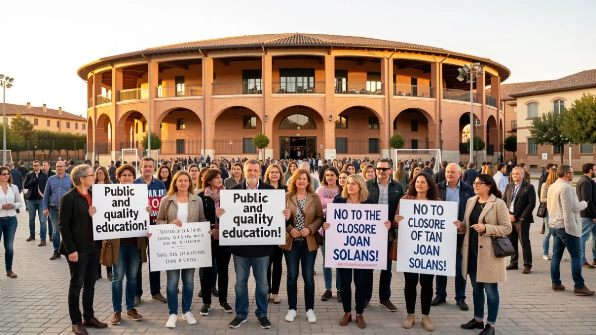Gathering of teachers in front of a sports facility.