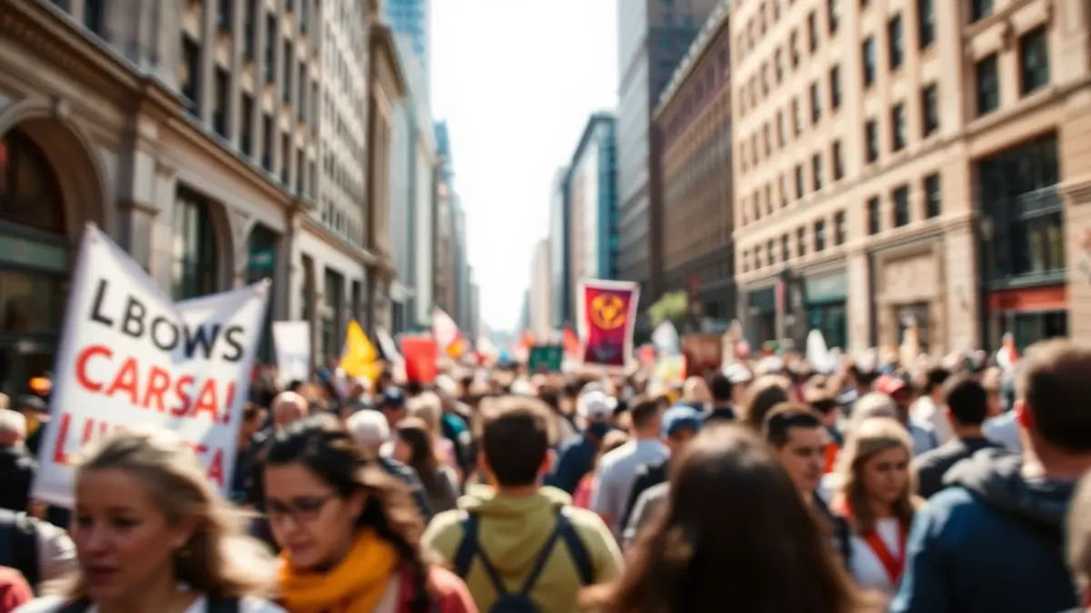 Generic image of a demonstration with a crowd of people and banners.