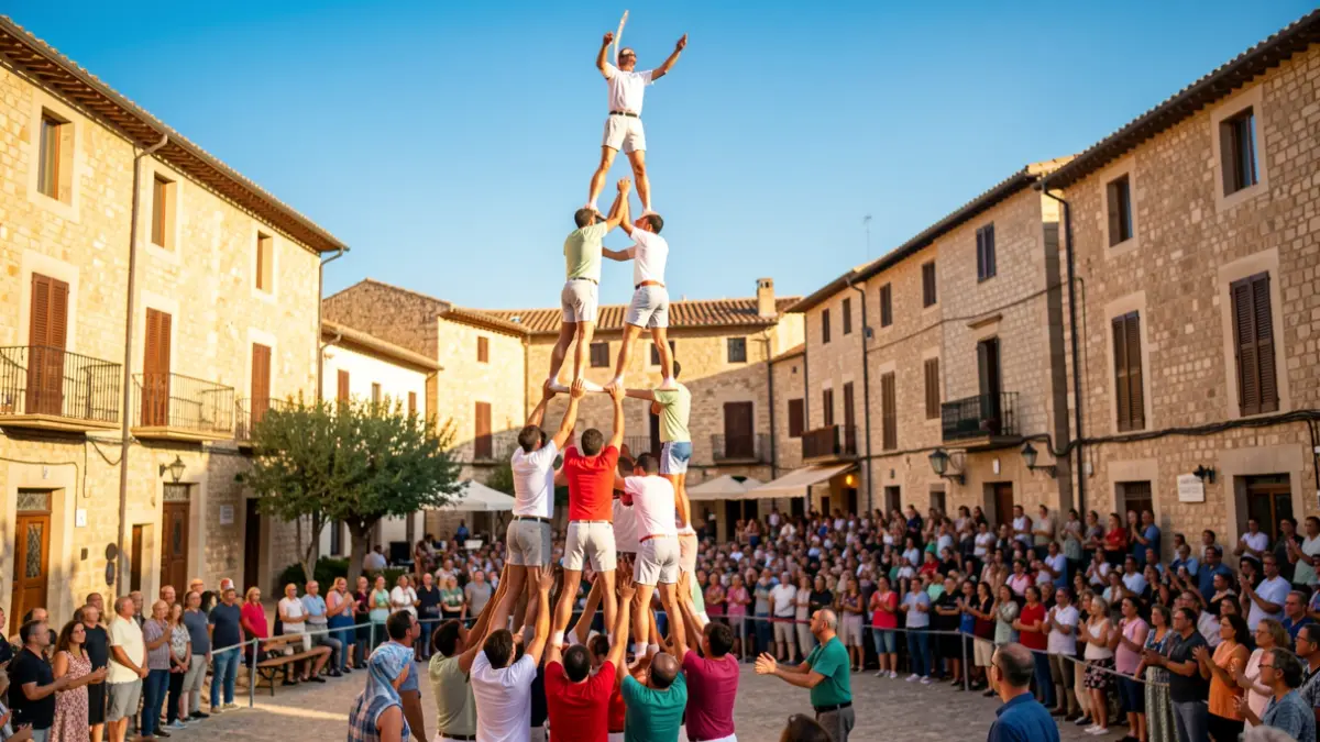 Generic image of 'castellers' performing in a town square.
