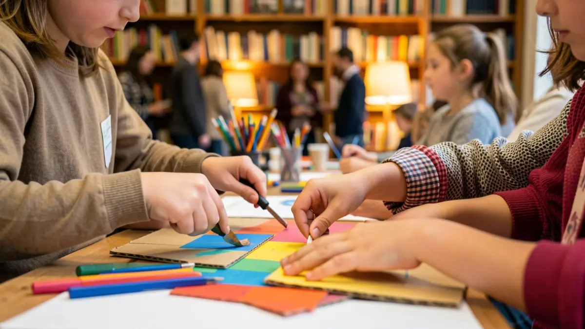 Nens participant en un taller creatiu durant el festival Món Llibre.
