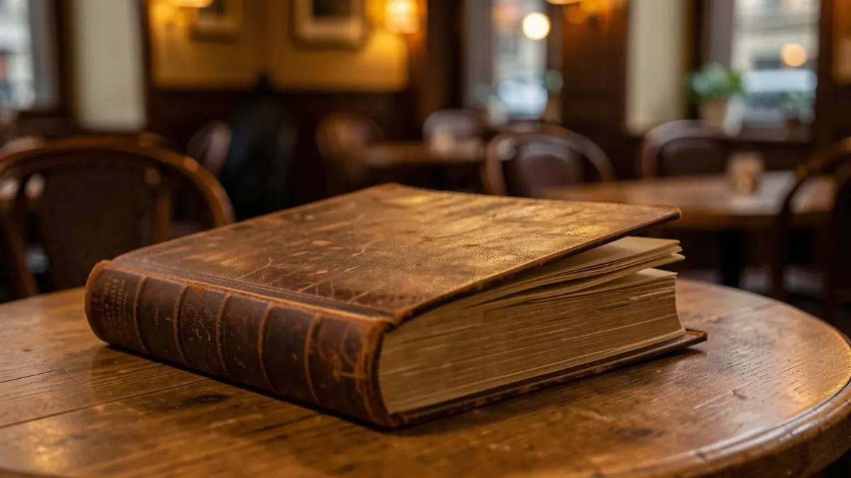 Imatge genèrica d'un llibre antic sobre una taula en un cafè.