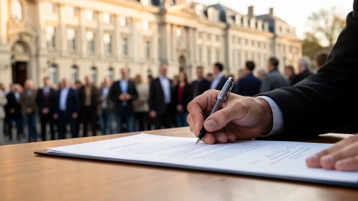 Imagen genérica de una firma de documento en un entorno institucional.