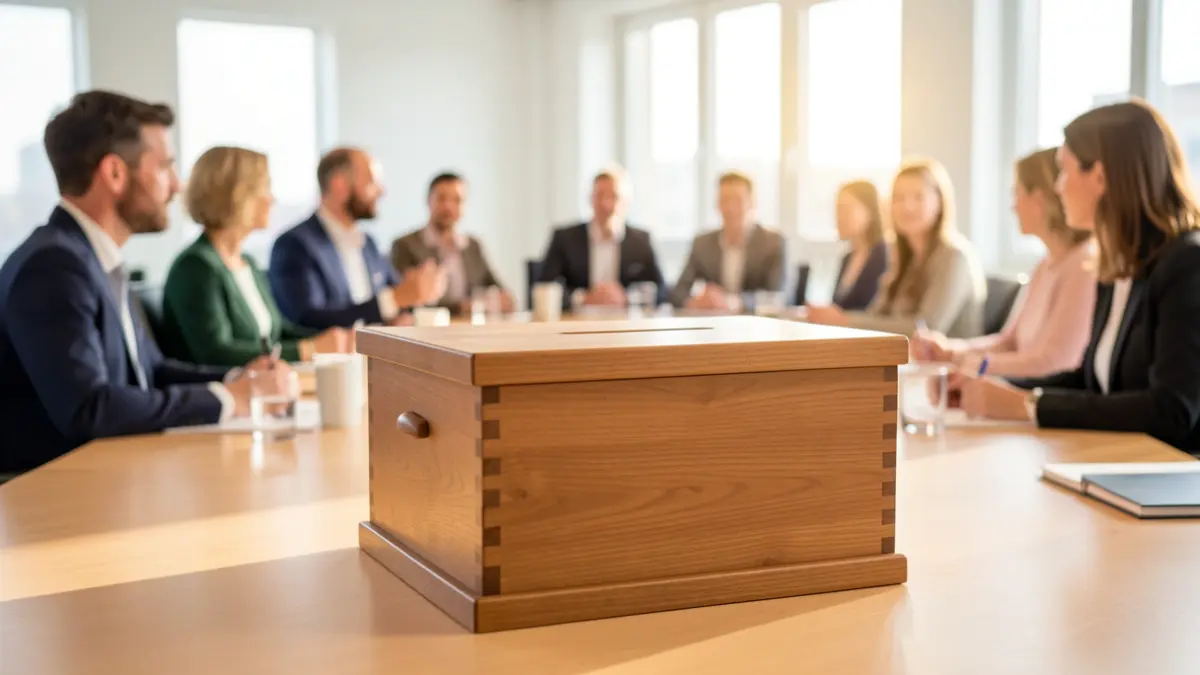Generic image of a ballot box in a political meeting setting.
