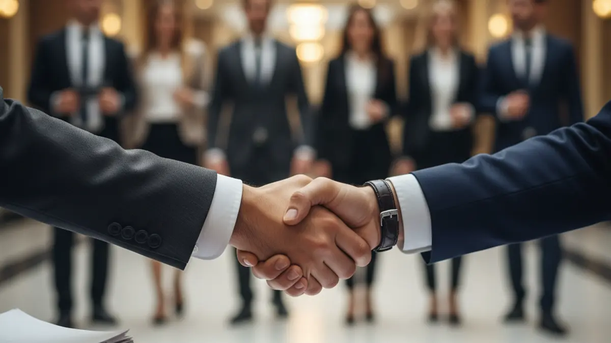 Imatge genèrica de dues mans encaixant-se sobre un escriptori, simbolitzant un acord empresarial.