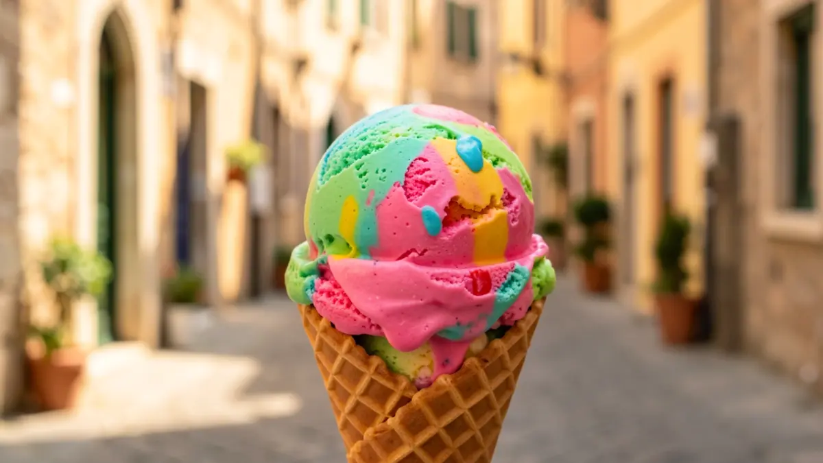Imatge genèrica d'un gelat artesanal en un con de galeta.